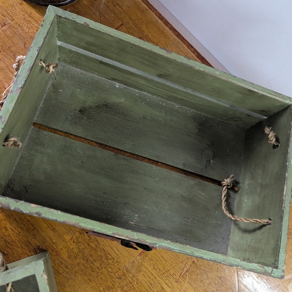 Adorable 3pc Apple Green Wooden Crates With Handles - Picture 9 of 13